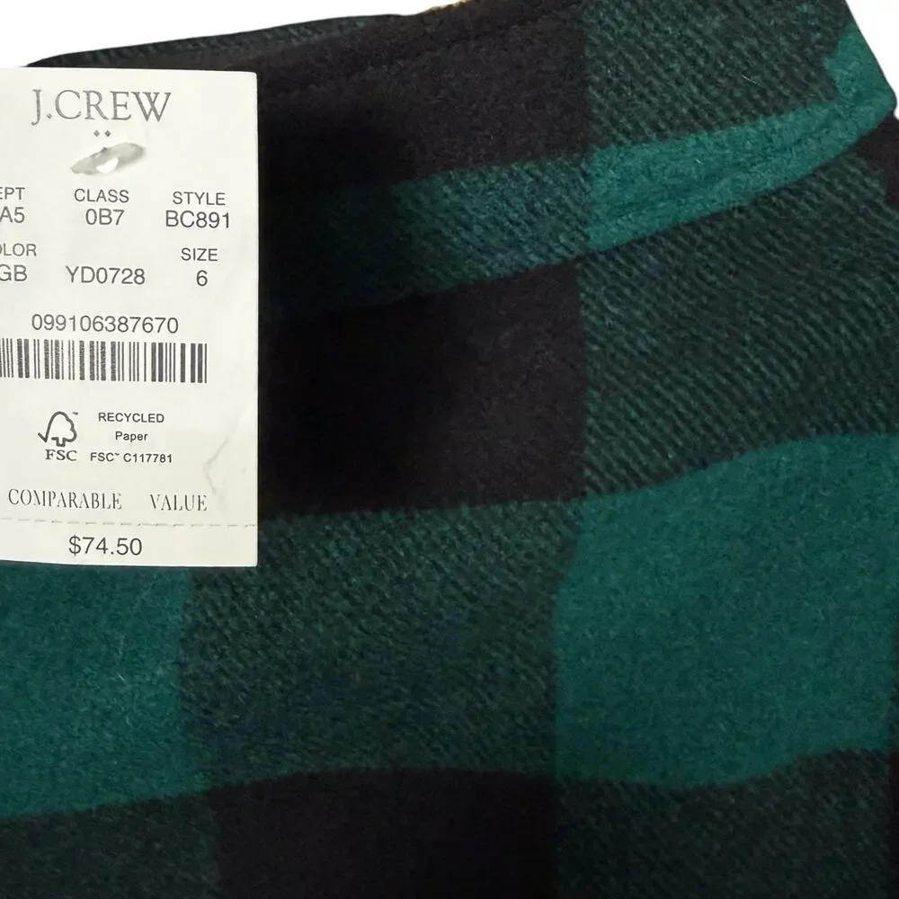 J. Crew Wool Blend Buffalo Plaid Check Size 6 Mini Skirt Academia Preppy 90s NWT